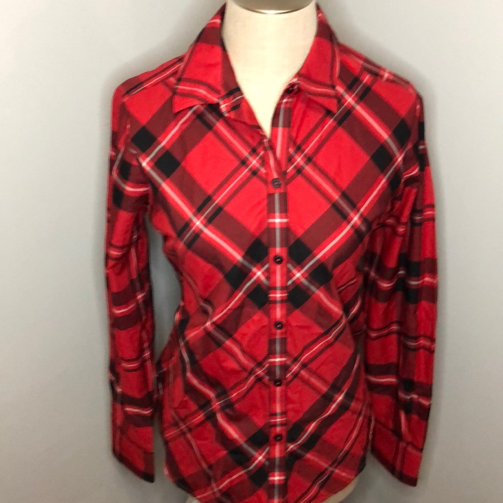 Foxcroft iron free nyc button down top plaid
